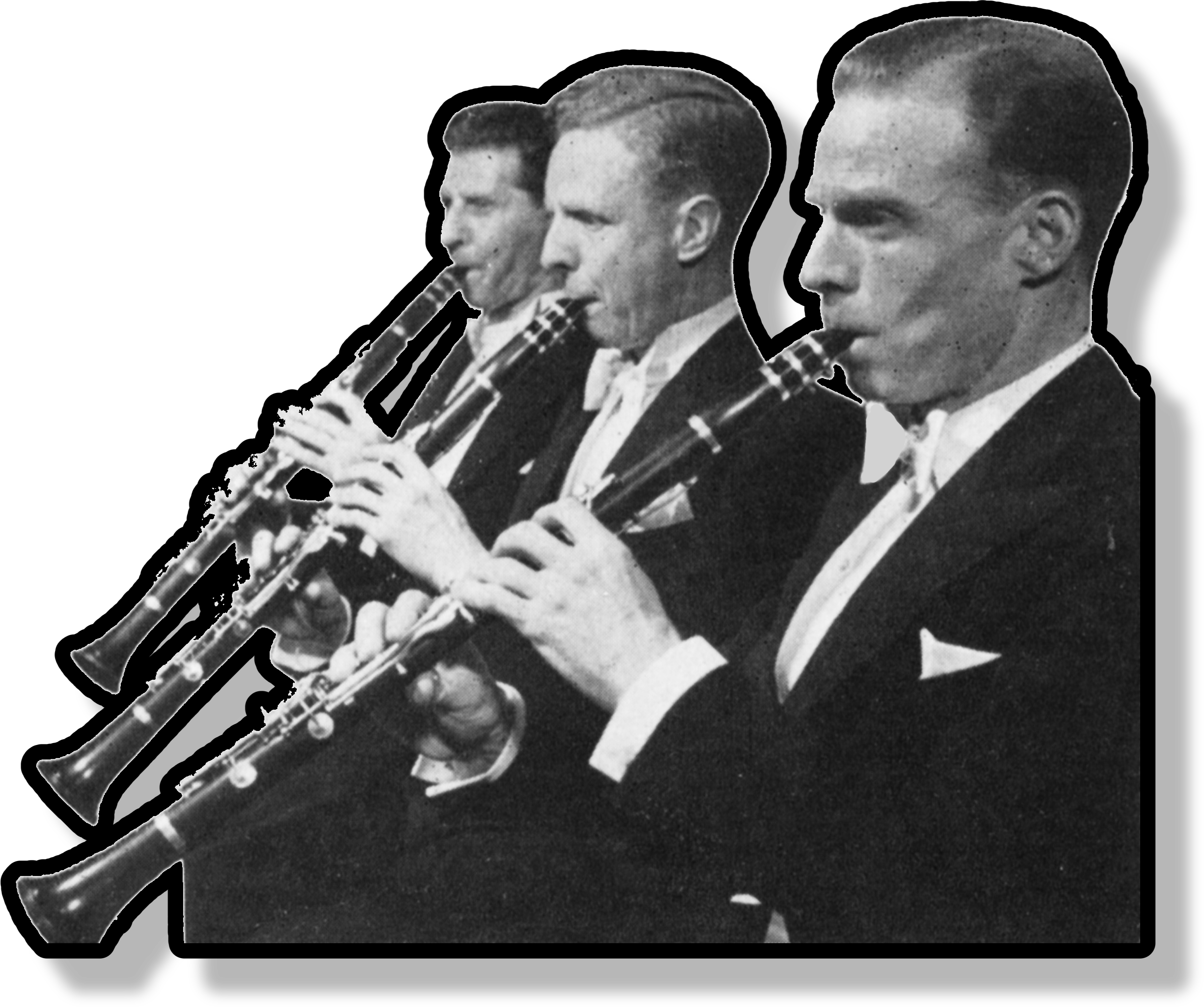 Three men play clarinets