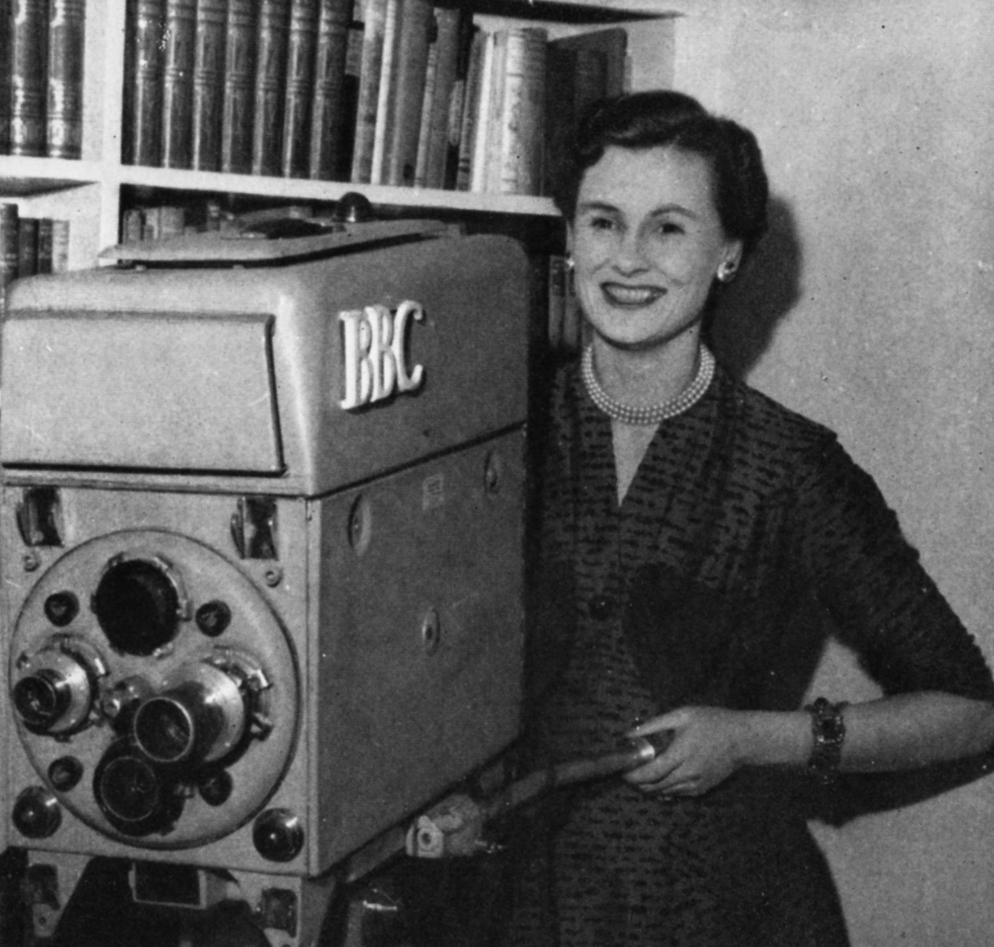 Lady Barnett poses behind a BBC camera